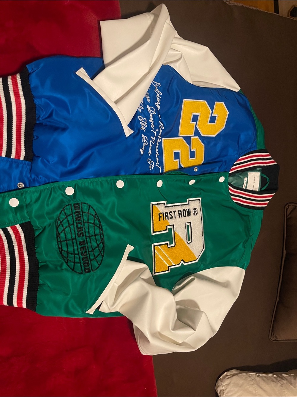 Kids Green & Blue Varsity Jacket with White Sleeves